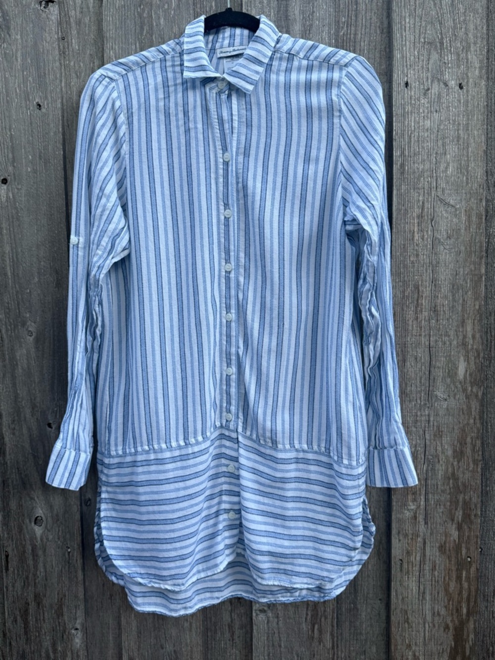 Tommy Bahama Blue White Stripe Tunic Button Front Shirt Small